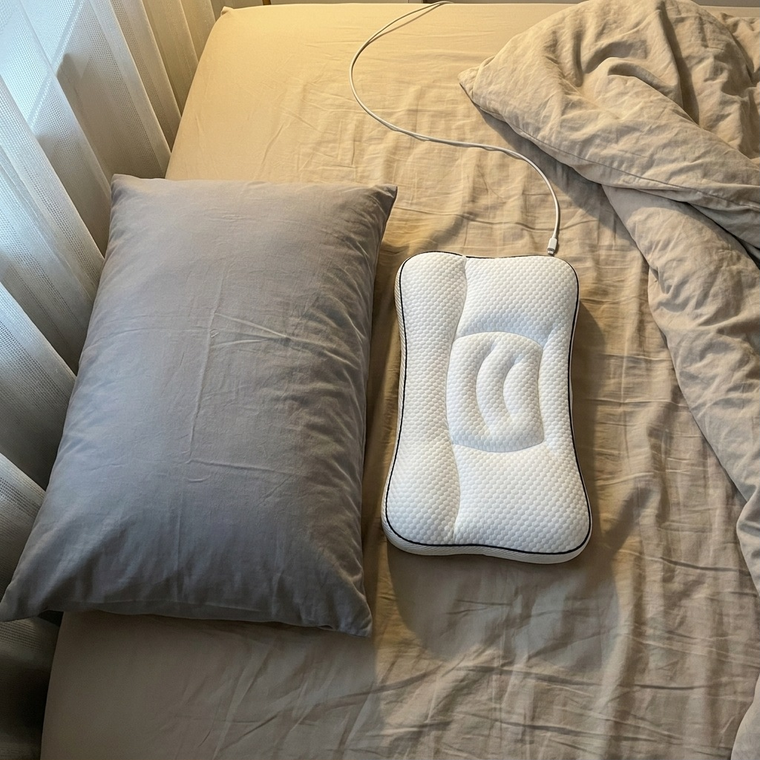 The Hushly Kids pillow seen from above beside a full-size adult pillow, showing the difference in size.
